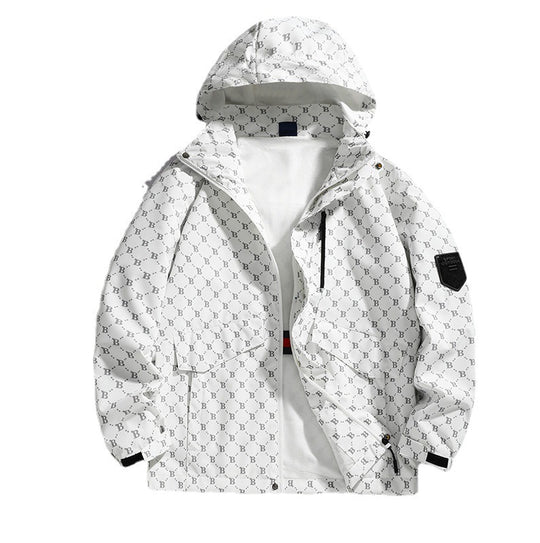 Herren Leichte Kapuzen-Logoallover-Fieldjacke mit Mesh-Futter und wasserabweisender Oberfläche Nord Taschen