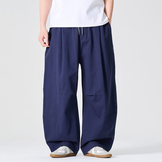 Herren Weite Relaxed-Fit Stoffhose mit Tunnelzug und Bundfalten Nord Taschen