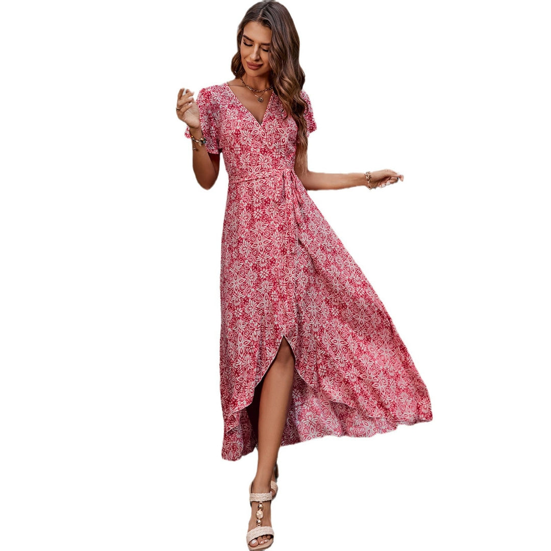 Damen Wickelkleid mit floralem Design und feinem V-Ausschnitt