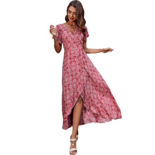 Damen Wickelkleid mit floralem Design und feinem V-Ausschnitt