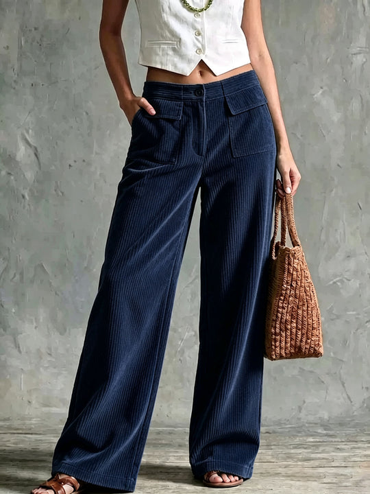 Damen Weite Cord-Palazzohose mit hoher Taille und aufgesetzten Pattentaschen Nord Taschen