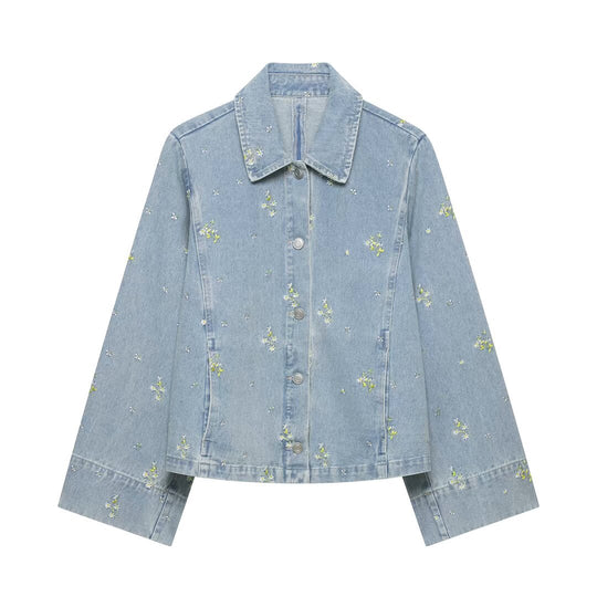 Damen Jeansjacke mit floraler Stickerei und kastiger Silhouette Nord Taschen