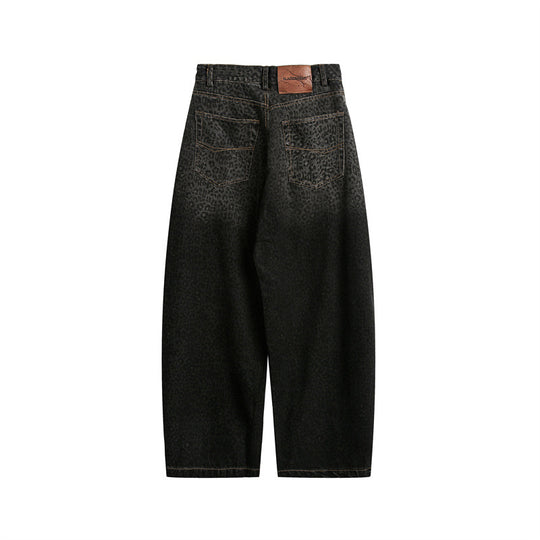 Damen Kurzgeschnittene Weite Jeans mit hoher Taille und Leopardenmuster Nord Taschen