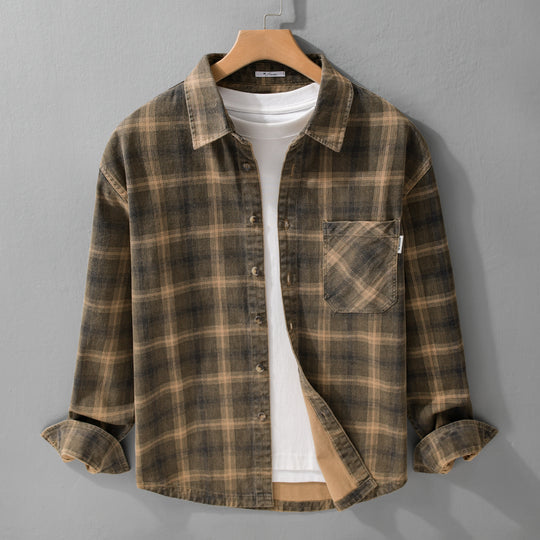 Herren Karo-Relaxed-Overshirt aus gebürstetem Baumwollmix mit Brusttasche und durchgehender Knopfleiste Nord Taschen