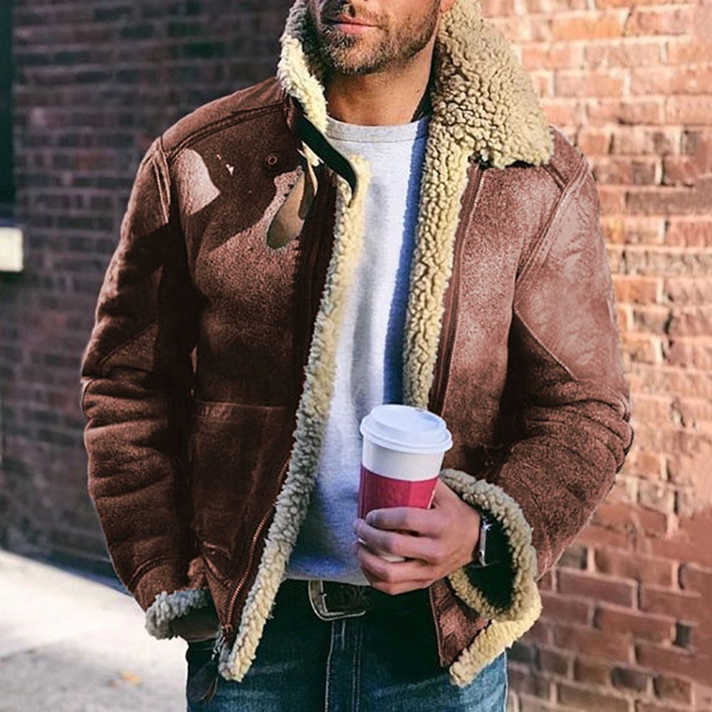 Herren Kurzjacke im Vintage-Shearling-Style mit Reißverschluss und Teddyfutter Nord Taschen