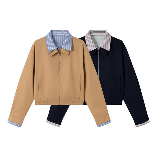 Damen Kurzblouson mit kontrastierendem Hemdkragen, verdecktem Reißverschluss und elastischem Saum Nord Taschen