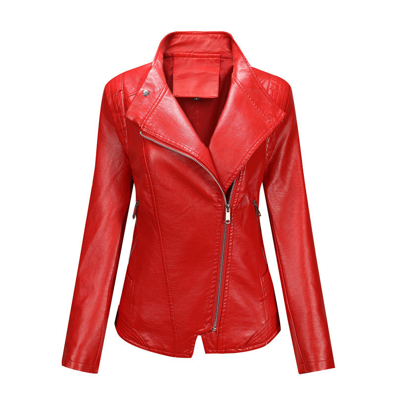 Damen Figurnahe Bikerjacke aus Kunstleder mit asymmetrischem Reißverschluss und taillierendem Schnitt Nord Taschen