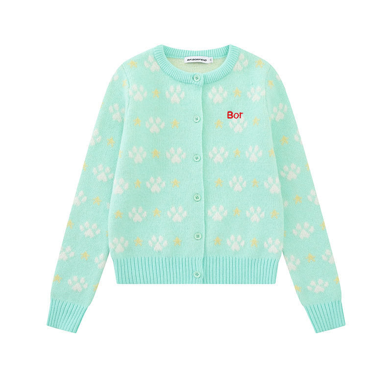 Damen Strickjacke mit Allover‑Jacquard, Rundhalsausschnitt und Knopfleiste Nord Taschen
