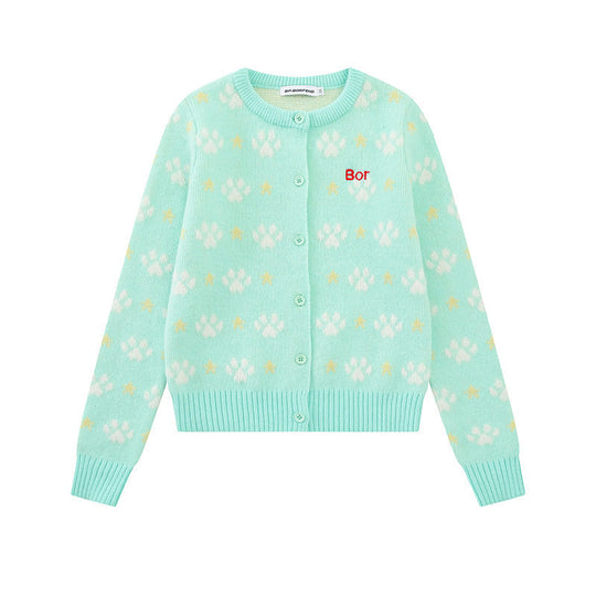 Damen Strickjacke mit Allover‑Jacquard, Rundhalsausschnitt und Knopfleiste Nord Taschen