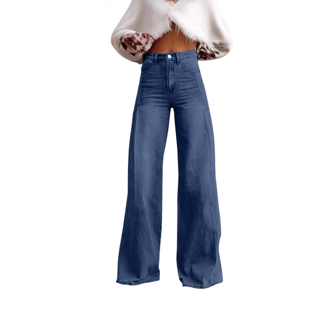 Damen hochgeschnittene Schlagjeans mit extra weitem Bein, figurstreckender Passform und dezenter Vintage-Waschung Nord Taschen