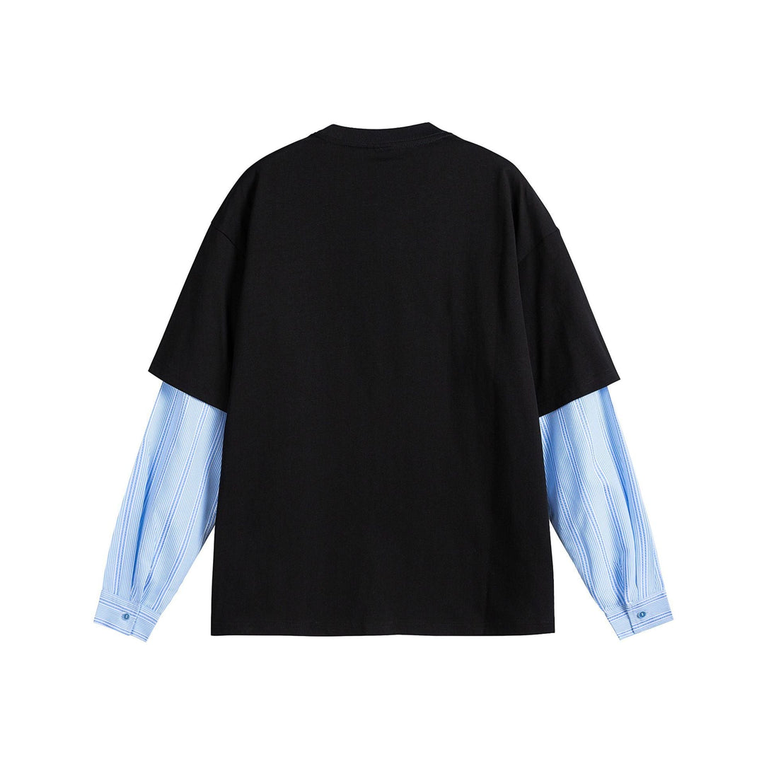 Damen Lagenlook T-Shirt mit eingearbeiteten Hemdärmeln und oversized Print Nord Taschen