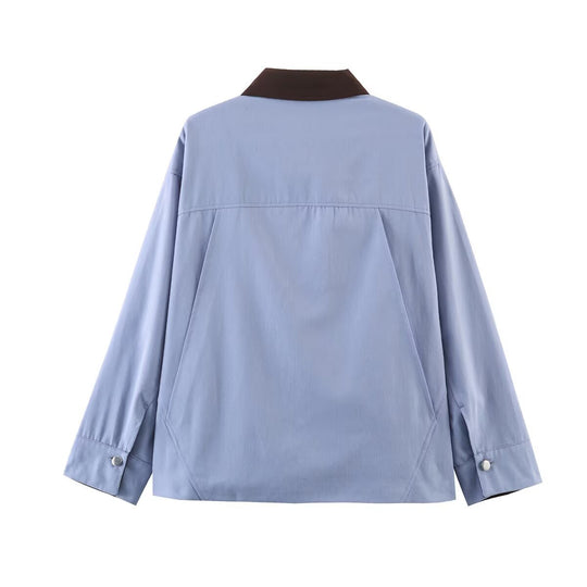 Damen Oversize Utility-Jacke mit Kontrastkragen und aufgesetzten Taschen Nord Taschen