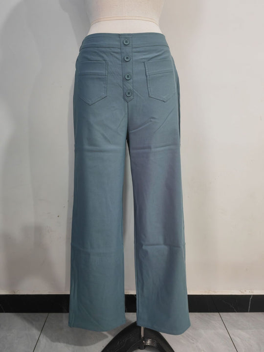 Damen Hochtaillierte weite Hose mit Knopfleiste und aufgesetzten Taschen Nord Taschen