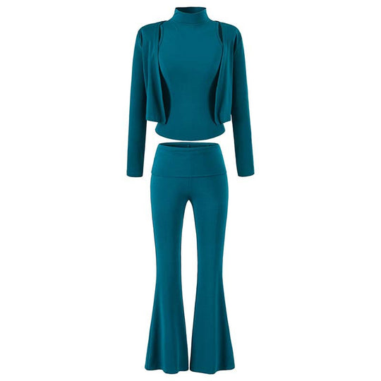 Damen Loungewear-Set mit Bolero, Rollkragen-Croptop und ausgestellter Schlaghose Nord Taschen