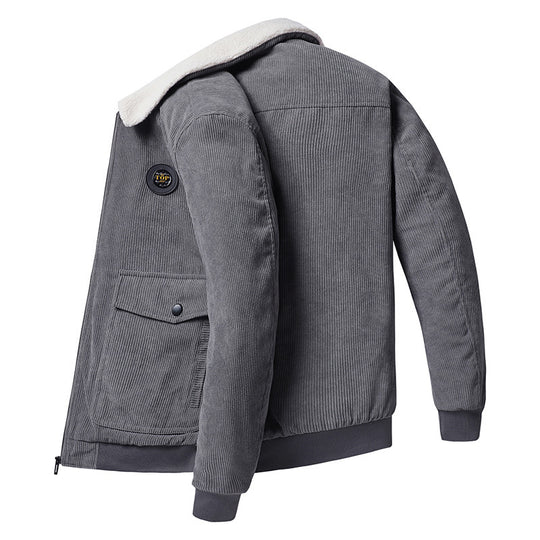 Herren  Cordjacke im Bomberstil mit Teddykragen, aufgesetzten Klappentaschen und geripptem Saum Nord Taschen
