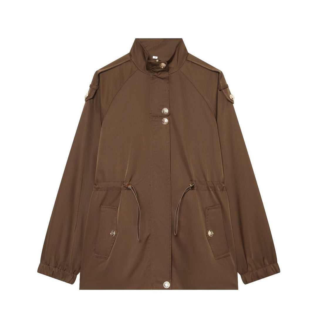 Damen leichter Parka mit Stehkragen, Tunnelzugtaillierung und Schulterpatten Nord Taschen