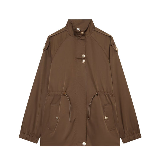 Damen leichter Parka mit Stehkragen, Tunnelzugtaillierung und Schulterpatten Nord Taschen