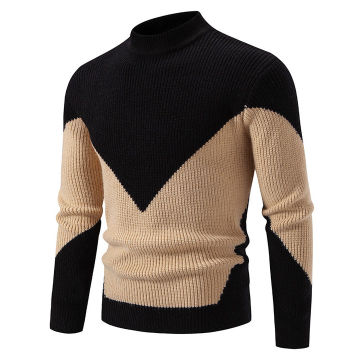 Herren gerippter Feinstrickpullover mit Stehkragen und kontrast-Blockdesign Nord Taschen