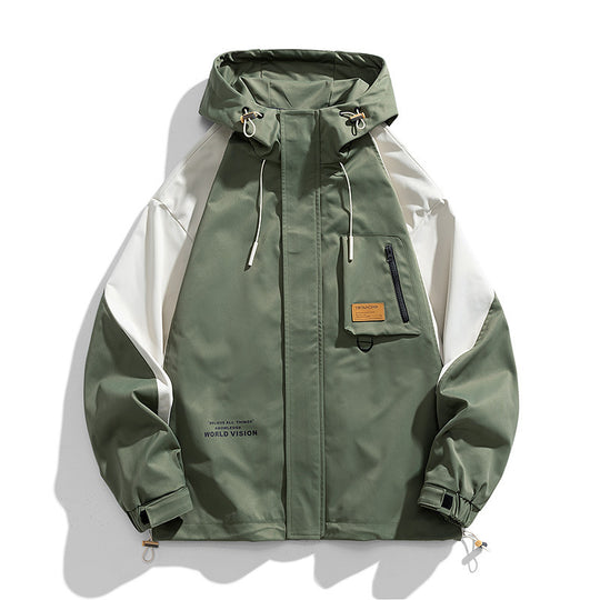 Herren Wasserabweisende Kapuzen-Fieldjacke im Colorblock-Utility-Design mit Brusttasche Nord Taschen