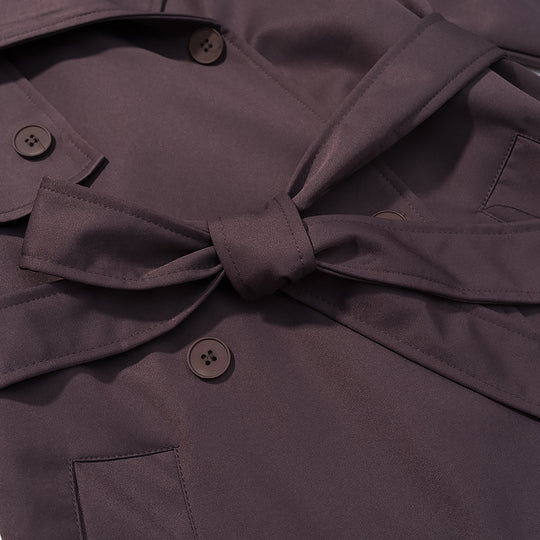 Damen Langer taillierter Trenchcoat mit Bindegürtel und doppelreihiger Knopfleiste Nord Taschen