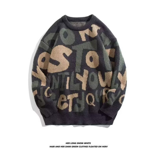 Damen Grobstrickpullover mit kreativen Schriftzügen Nord Taschen