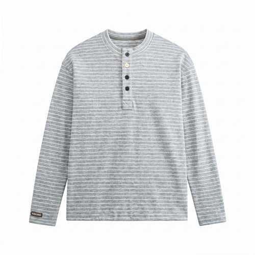 Herren Feinstrick-Henleyshirt mit kurzem Knopfleiste und horizontalem Streifenmuster Nord Taschen