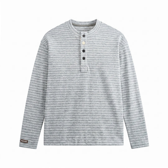Herren Langärmeliges Henley-Shirt aus Feinstrick mit Streifenstruktur Nord Taschen