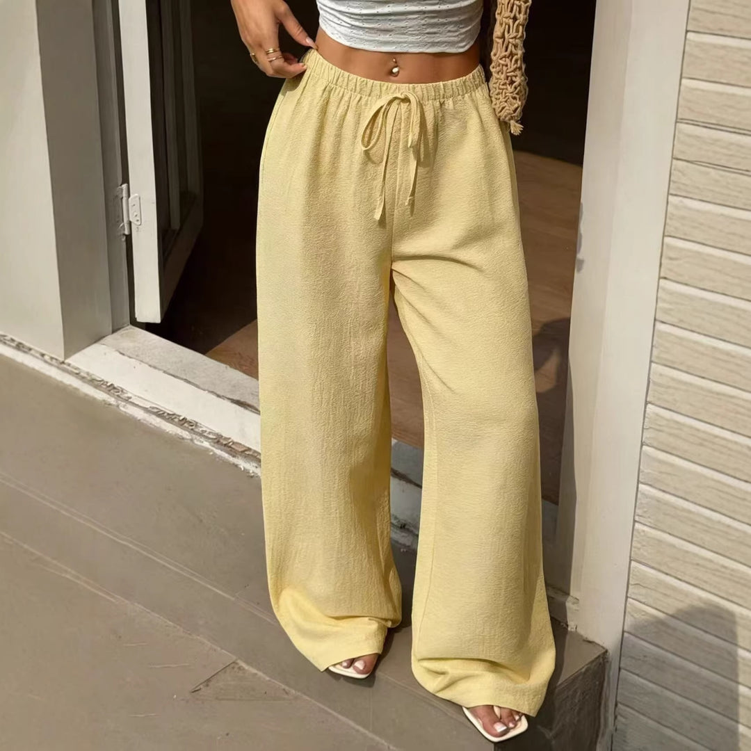 Damen Leichte Leinenhose mit weitem Bein und Kordelzug Nord Taschen