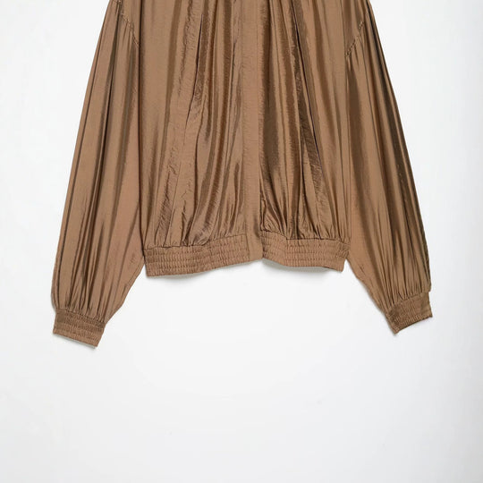 Damen Plissiertes Blouson-Top mit Rundhalsausschnitt, Ballonärmeln und gesmoktem Saum Nord Taschen