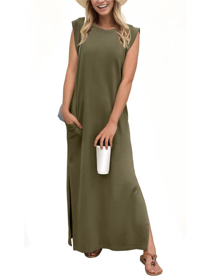Damen Maxikleid mit modernen Schulterdetails und fließendem Schnitt