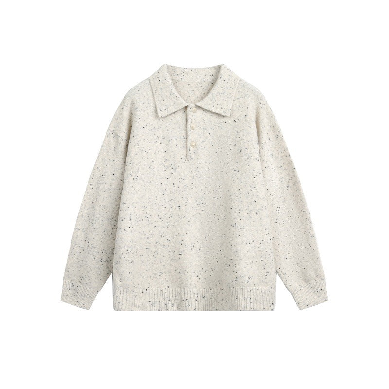 Damen Oversize-Polo-Pullover aus Mélange-Feinstrick mit Polokragen und Knopfleiste Nord Taschen