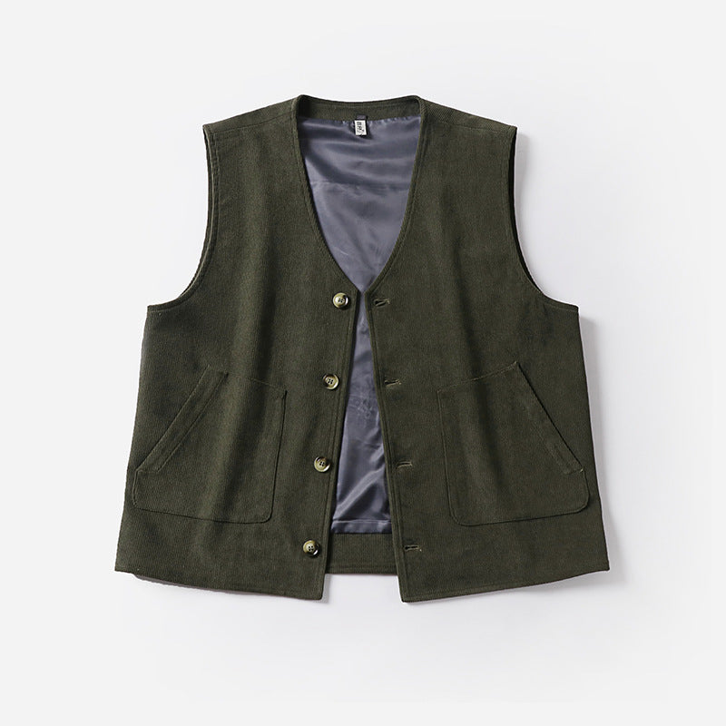 Herren Cordweste mit Satinfutter, V‑Ausschnitt und aufgesetzten Taschen Nord Taschen