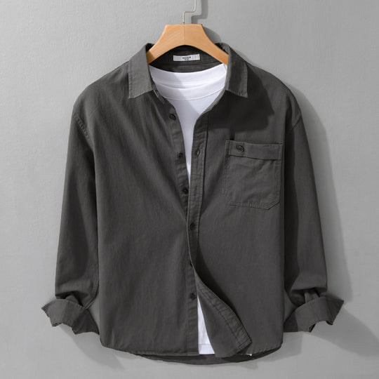 Herren Casual-Layering Hemdjacke aus leichtem Baumwoll-Twill mit aufgesetzter Brusttasche Nord Taschen