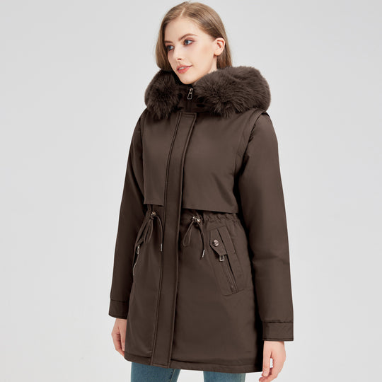 Damen nan taillierter Funktionsparka mit asymmetrischer Frontblende, verstellbarem Tunnelzug und windschützendem Stehkragen Nord Taschen