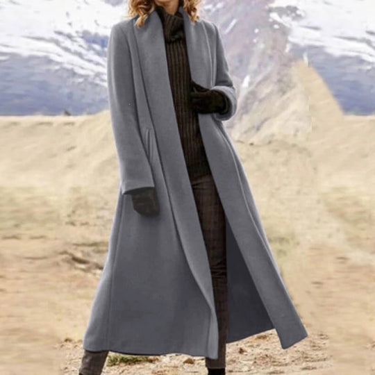 Damen eleganter langer Wollmix-Mantel mit offenem Fall und seitlichen Eingrifftaschen Nord Taschen