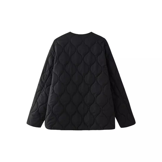 Damen geometrisch gesteppte Oversize-Linerjacke ohne Kragen Nord Taschen