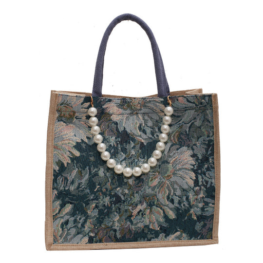 Damen Einkaufstasche mit floralem Jacquard-Muster und eleganter Perlenverzierung Nord Taschen