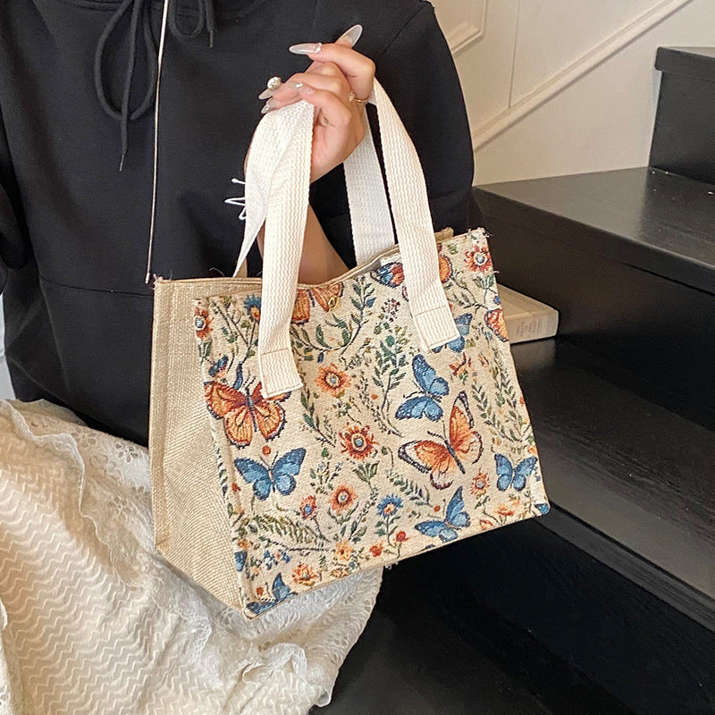 Damen Jute Tragetasche mit buntem Schmetterlingsdesign Nord Taschen