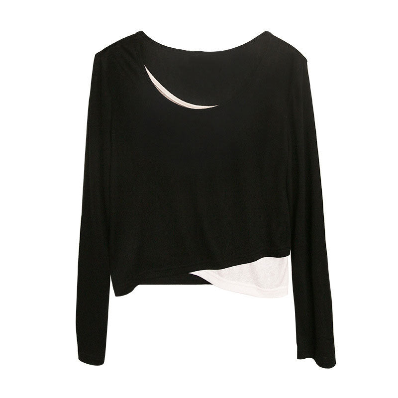 Damen Kurzgeschnittenes Lagen-Shirt mit asymmetrischem Saum Nord Taschen