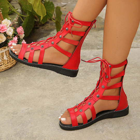 Damen Modische Schnürsandalen mit seitlichen Cut-Outs und verstellbaren Riemen Nord Taschen