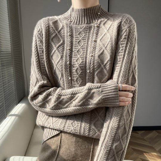 Damen Zopfmuster-Mockneckpullover mit feinem Ajour‑Detail und flauschiger Kaschmir‑Optik Nord Taschen