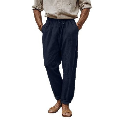 Herren lässige Leinenmisch-Joggerhose mit Kordelzug, angeschrägten Eingrifftaschen und schmalem Knöchelabschluss Nord Taschen