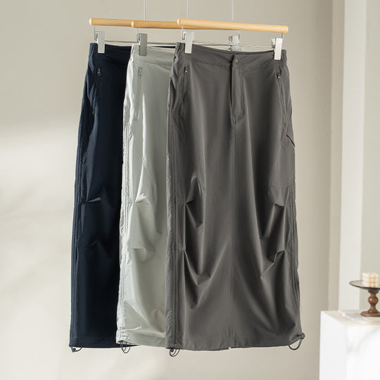 Damen Technischer Cargo-Midirock mit Tunnelzug-Saum und Reißverschlusstaschen Nord Taschen