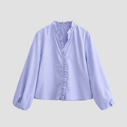 Damen Rüschenbluse mit V-Ausschnitt und Ballonärmeln Nord Taschen