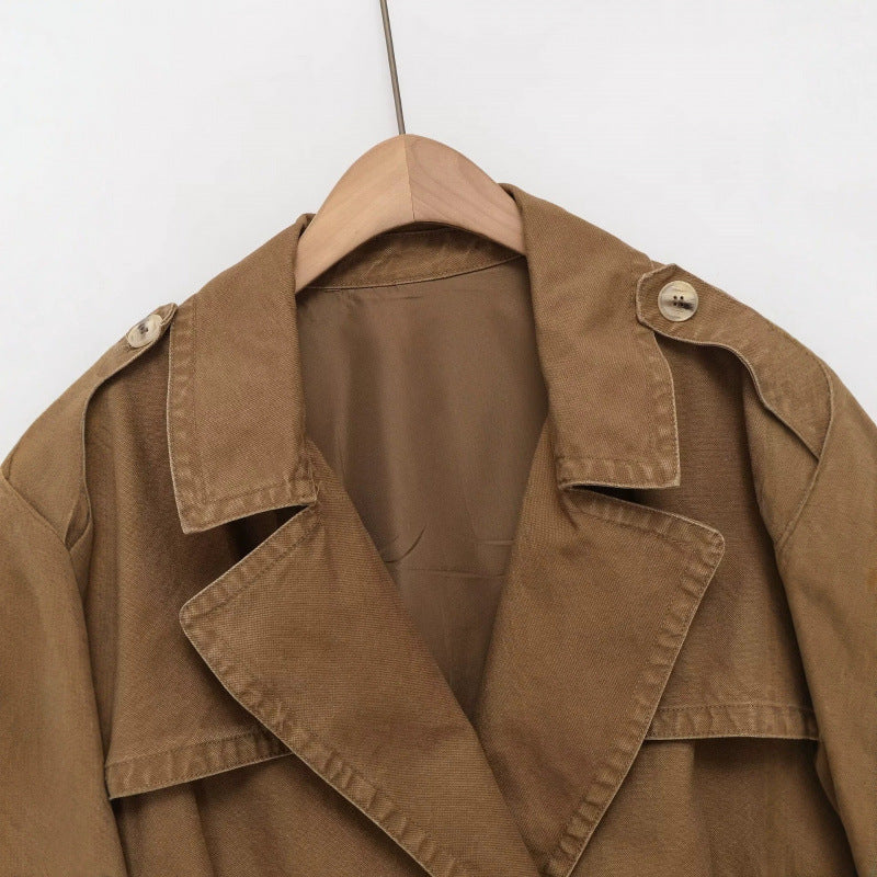 Damen Cropped Trench‑Blousonjacke mit doppelreihiger Knopfleiste, Schulterpatten und elastischem Saum Nord Taschen