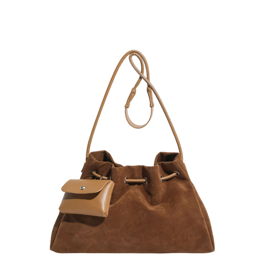 Damen Veloursleder Beuteltasche mit praktischem Mini-Portemonnaie Nord Taschen