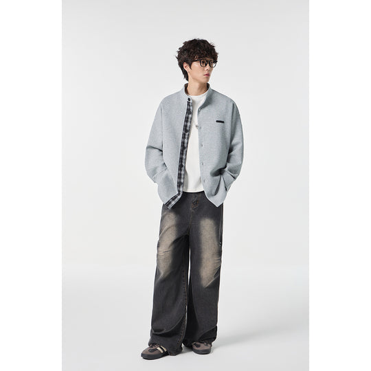 Unisex Oversize-Hemdjacke im Sweat-Overlay mit Stehkragen und karierter Innenmanschette Nord Taschen