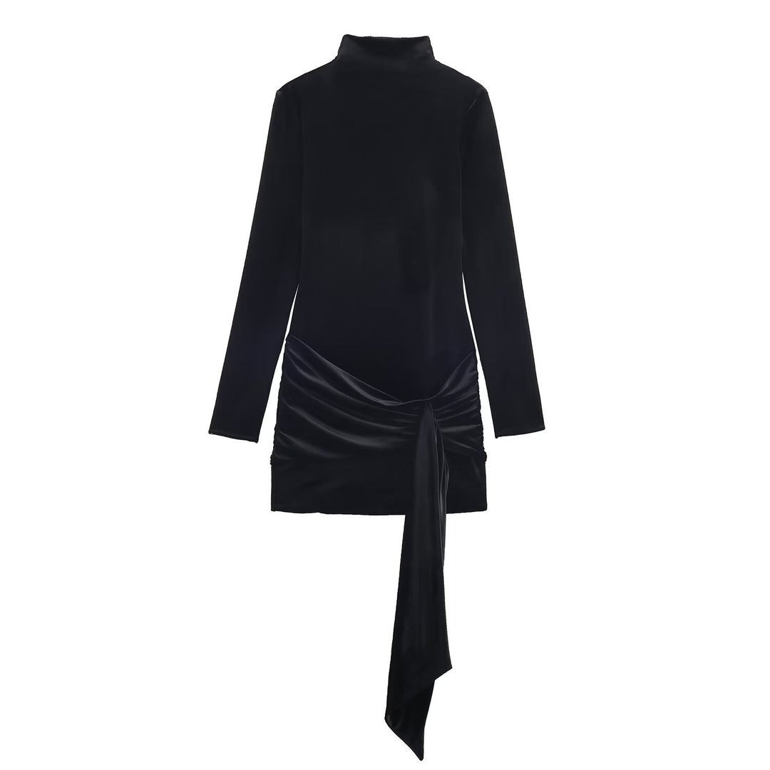 Damen Minikleid mit Rollkragen, langem Arm und seitlicher Drapé-Schleife Nord Taschen