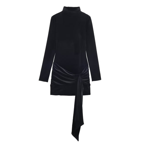 Damen Minikleid mit Rollkragen, langem Arm und seitlicher Drapé-Schleife Nord Taschen