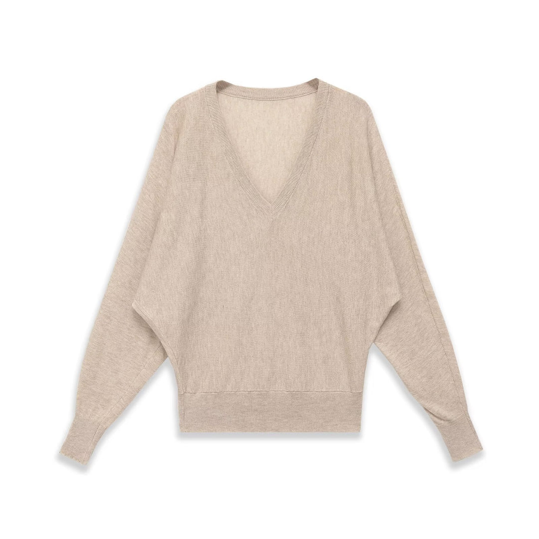 Damen Oversized V-Ausschnitt Feinstrickpullover mit Fledermausärmeln Nord Taschen